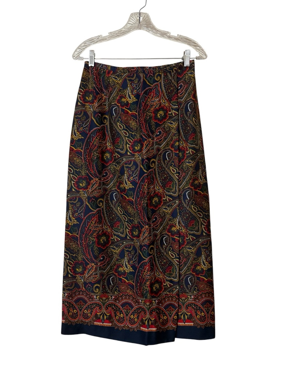 Talbots Vintage Navy Paisley Maxi Skirt with Red and Gold Accents